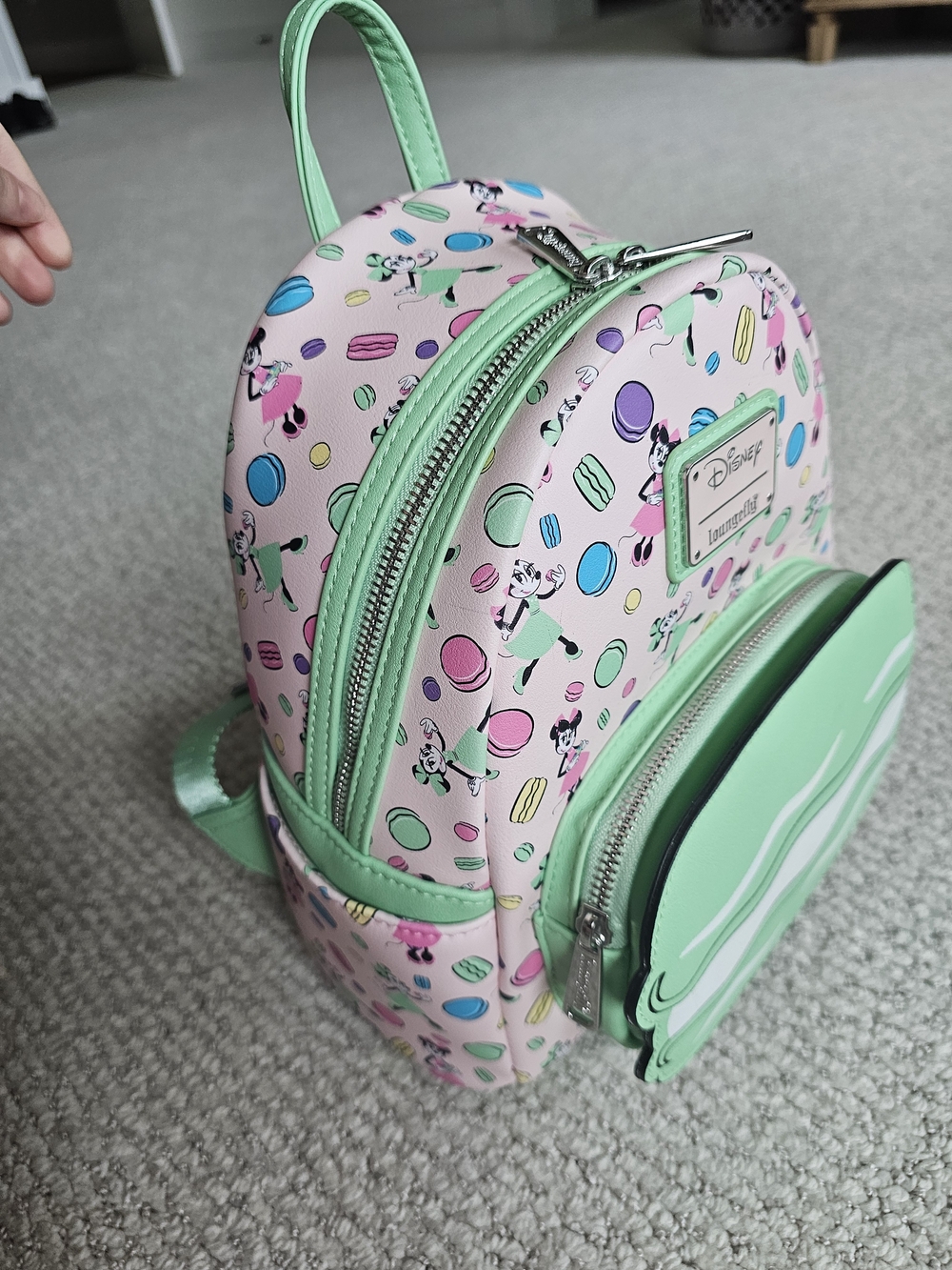 Rare Loungefly Macaron Print Pink & Mint Mini Backpack with Ears Headband - Picture 9 of 10